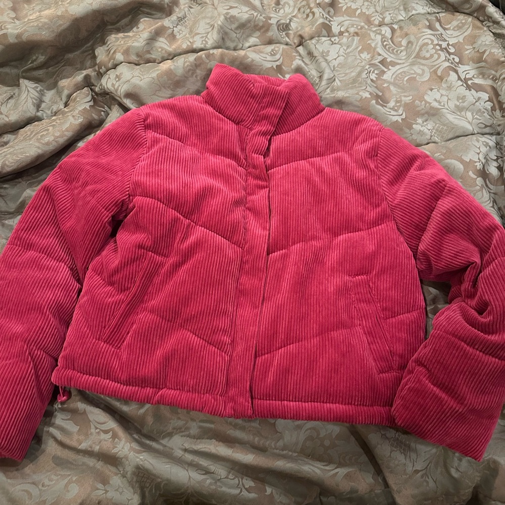 Hot Pink Corduroy Puffer Jacket